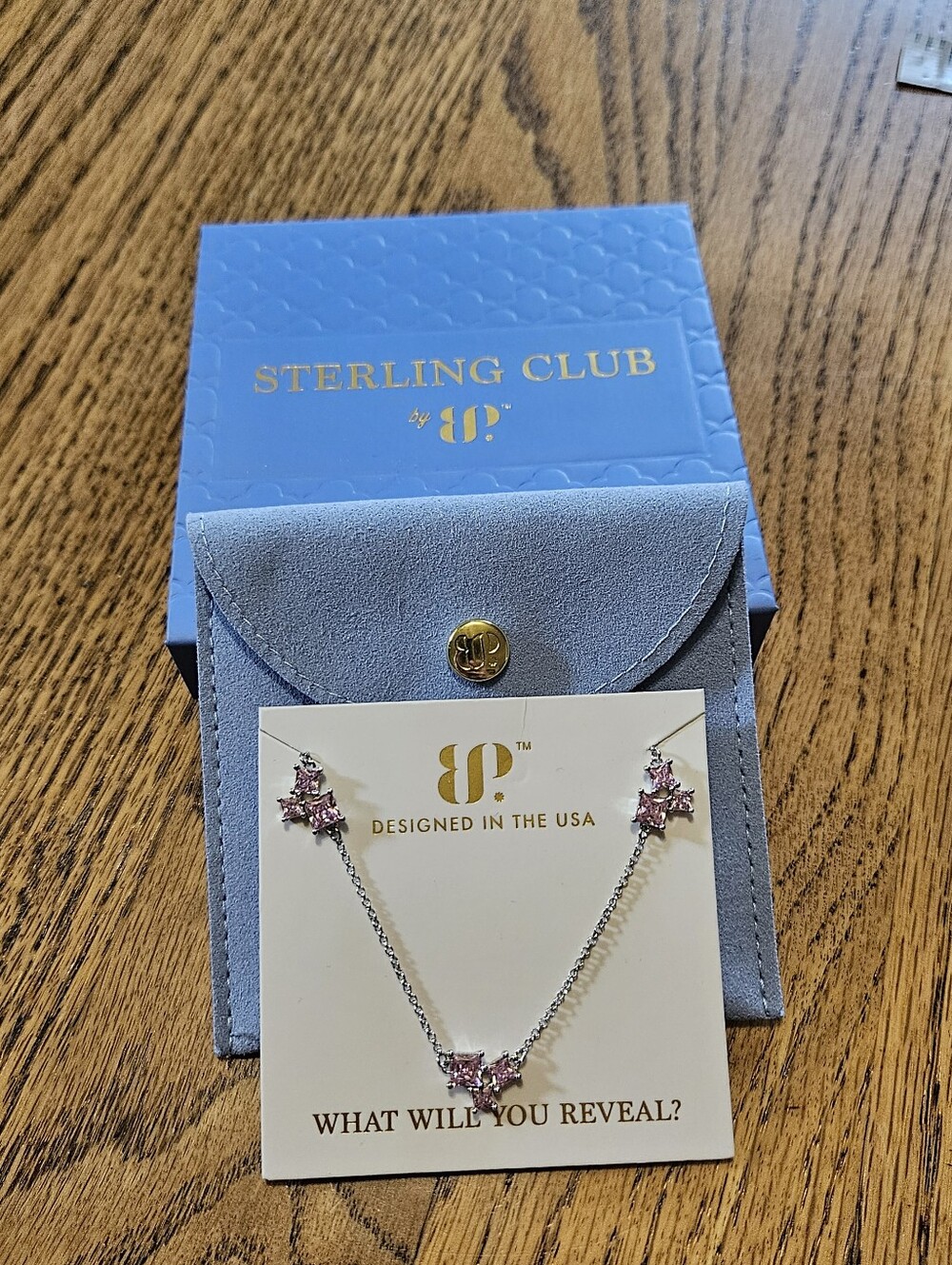 Bomb Party Sterling Club Rose Quartz Cubic Zircornia Pendant Necklace.
